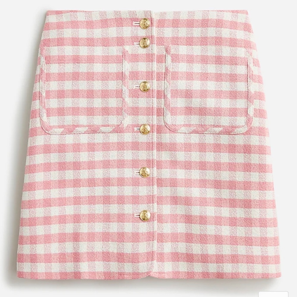 J.Crew Button-front mini skirt in gingham terry tweed